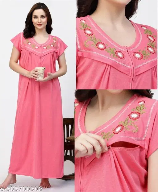 Satin Soft & Attractive Nightdress for Women & Girls , Orange (L)