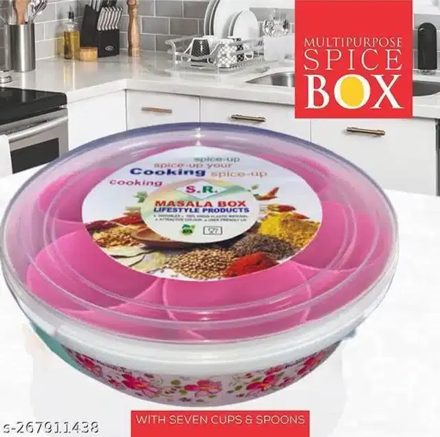 7 Section Spice Boxes for Kitchen, Pink