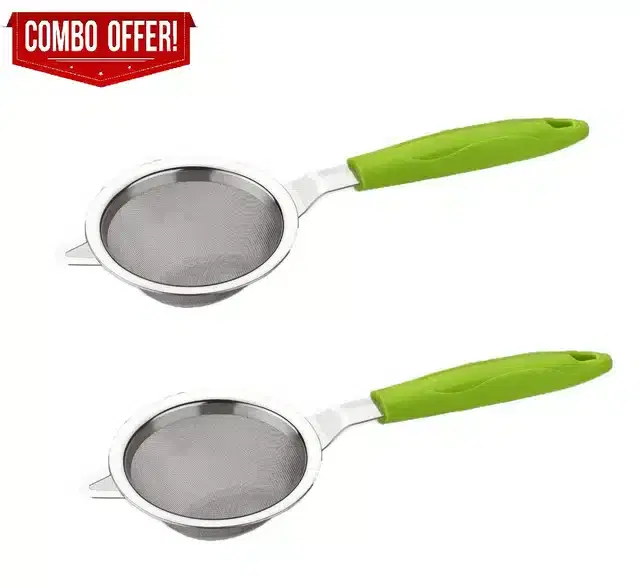 Stainless Steel Tea Strainers, Green, Pack of 2