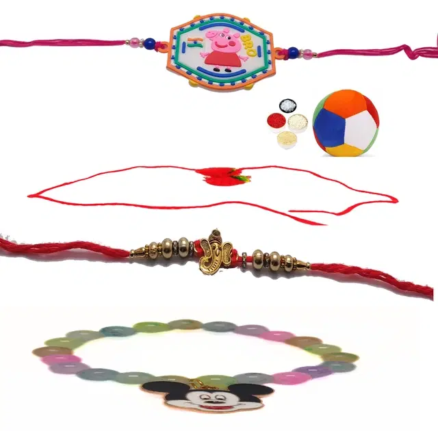 Metal 3 Pcs Rakhi with Ball & Bracelet (Multicolor, Set of 1)