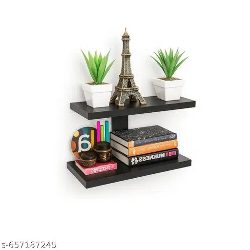 Wooden Double Layer Wall Shelves For Home, Brown