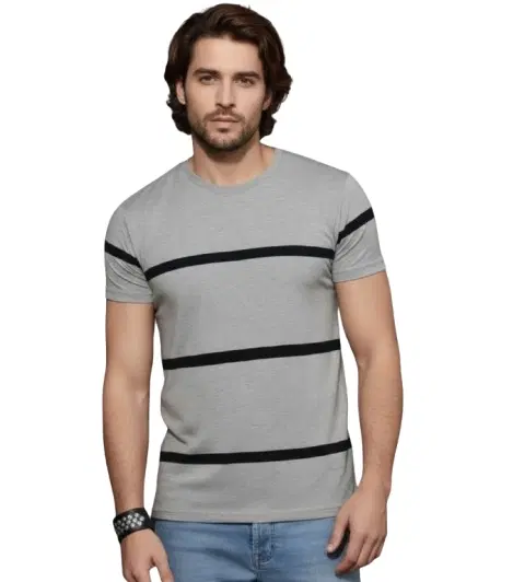 Polyester Printed T-Shirt for Men, Grey (S)
