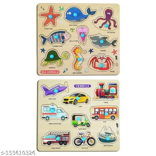 Wooden Puzzle for Kids, Multicolor, Pack of 2