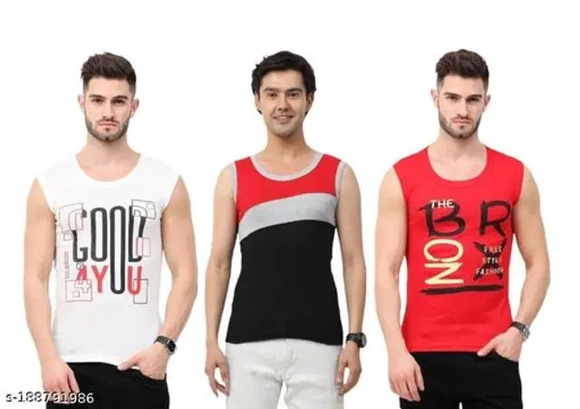 Cotton Vests for Men, Pack of 3 (Multicolor, M)