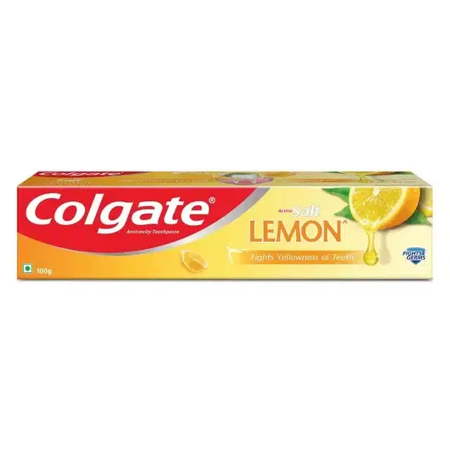 Colgate Active Salt Lemon Toothpaste, Germ Fighting Toothpaste for Healthy Gums, Removes Yellowness of Teeth, 120 g
