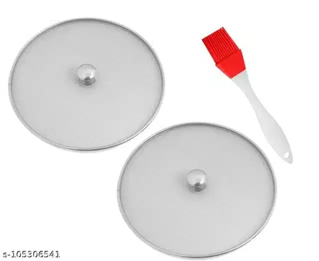 Metal Net Lids, 2 Pcs with Oil Brush, Red & Silver, Set of 3