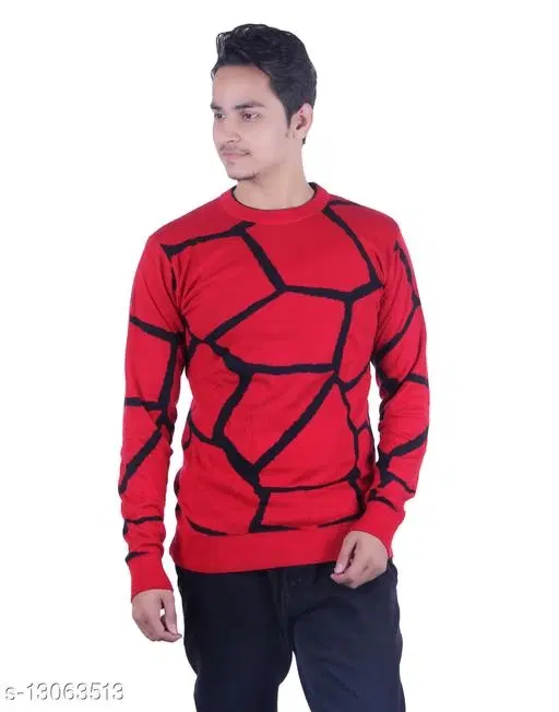 Round Neck Sweater for Men (Red, M)