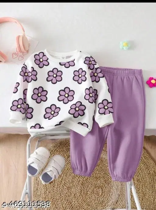 Hosiery Cotton Printed Clothing Set for Kids, Purple (18-24 Months)