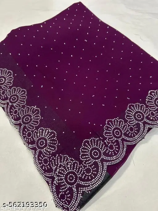 Georgette Embellished Saree For Women, Purple