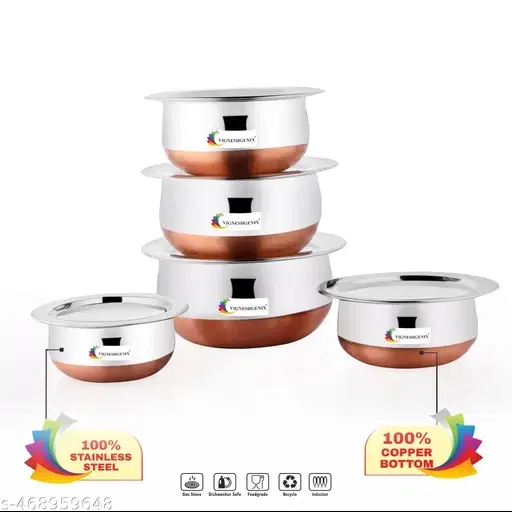 Stainless Steel Handi Set with Lids, Silver, Set of 5