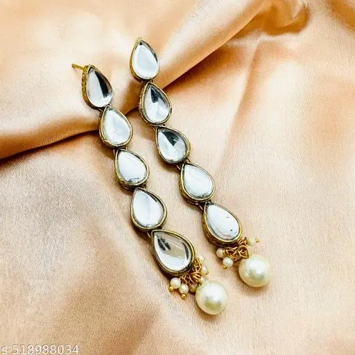 Alloy Kundan Earring for Women & Girls, White