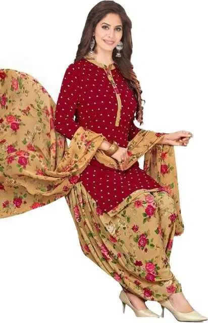 Yashika Unstitched Crepe Salwar Suit Material (Red) (Y-389)