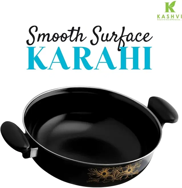 Cast Iron Kadai, Black, 28 cm