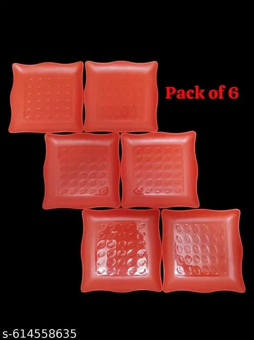 Plastic Plates for Kitchen, Red, Pack of 6