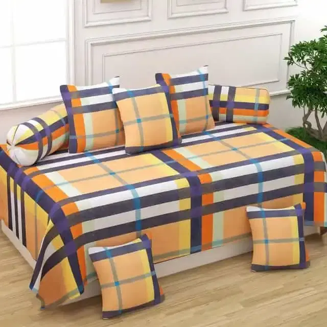 Adirav Polycotton Feel Single Bed Sheet, 2 Bolster covers & 5 Cushion Covers, Yellow, ADRV-DW-80