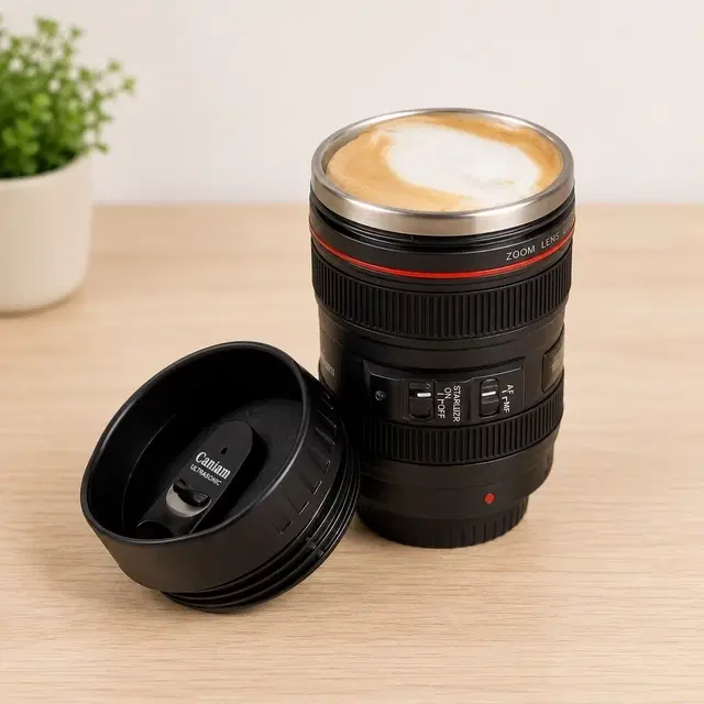 Camera Lens Coffee Mug with Plastic Lid [350 ml]