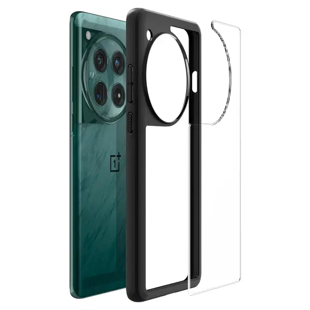Polycarbonate Transparent Hybrid Hard Bumper Mobile Back Cover for OnePlus 12 5G, Black