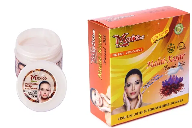 Maxico Herbs Malai Kesar Facial Kit with Coffee Under Eye Cream, Pack of 2