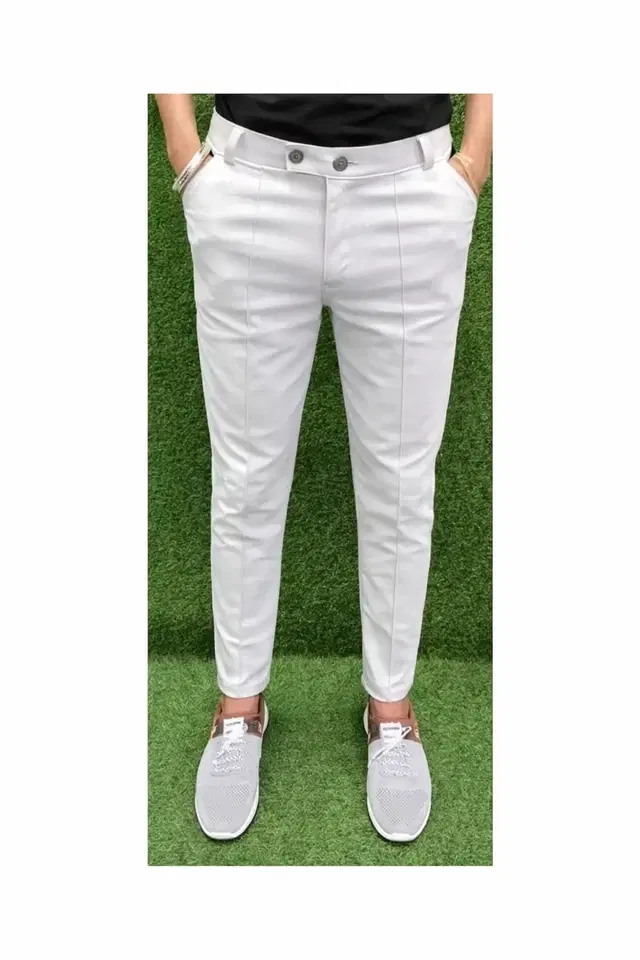 Slim Fit Cotton Blend Trousers for Men, Grey (28)