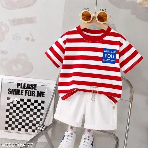 Striped T-Shirt with Shorts Set for Boys (Multicolor, 6-12 Months)