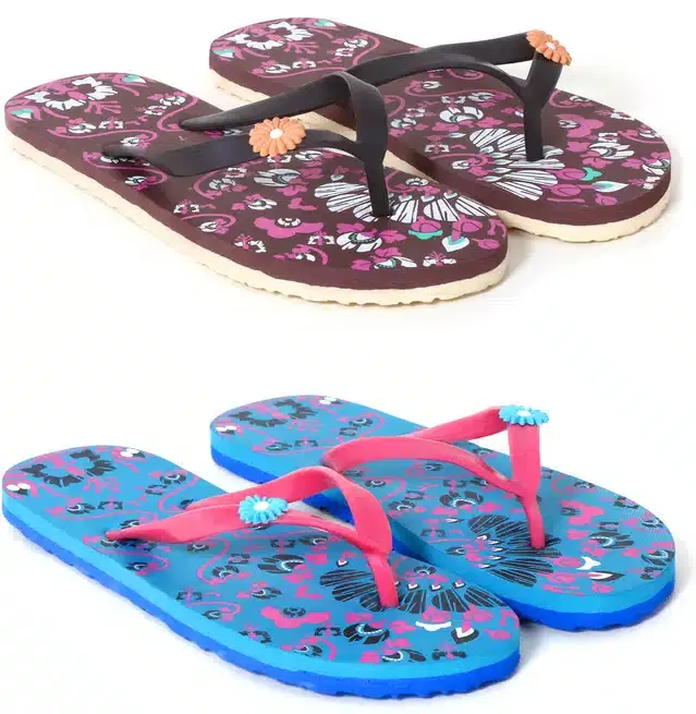 Flip Flops for Women, Pack of 2 (Multicolor, 5)