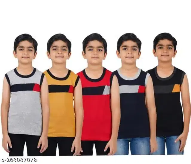 Cotton Vest for Boys, Pack of 5 (Multicolor, 3-4 Years)