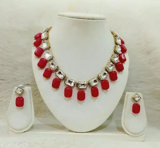 Polki Heavy Kundan Bridal All Red Beautiful Kundan Necklace Set, Red