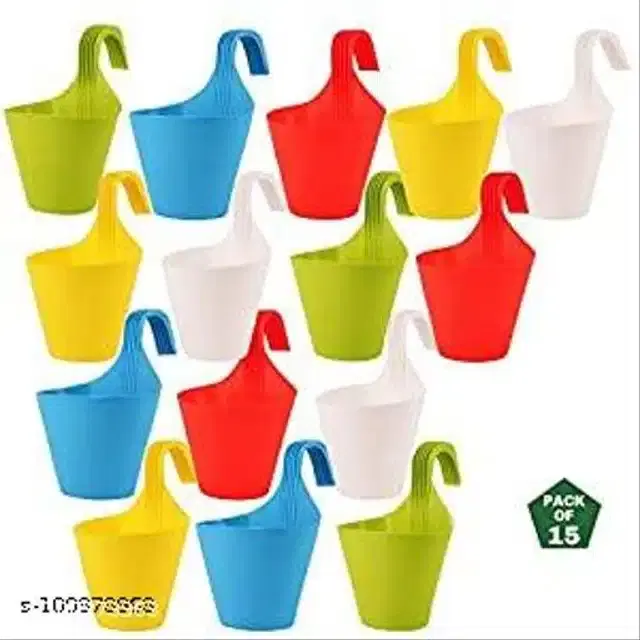 Plastic Hanging Planters, Multicolor, Pack of 15