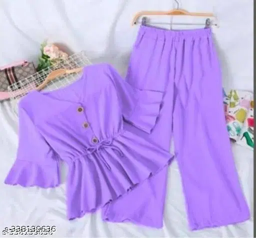 Polyester Solid Clothing Set for Girls, Purple (10-11 Years)