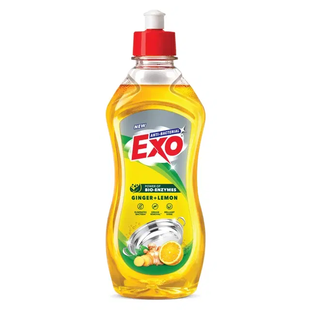 Exo Anti-Bacterial Liquid Dishwash With Power Of Bio-Enzymes (Ginger + Lime) Yellow 500 ml Bottle