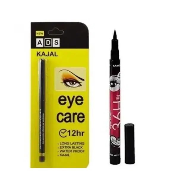Ads Kajal with 36h Eye Liner, Black, Set of 2