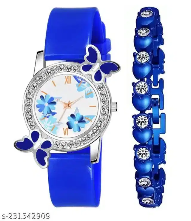 Analog Watch with Bracelet for Women, Set of 2 (Multicolor)