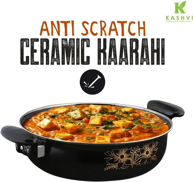 Cast Iron Kadai, Black, 28 cm