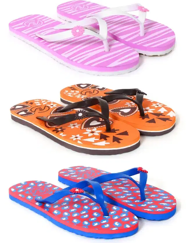 Flip Flops for Women, Pack of 3 (Multicolor, 7)