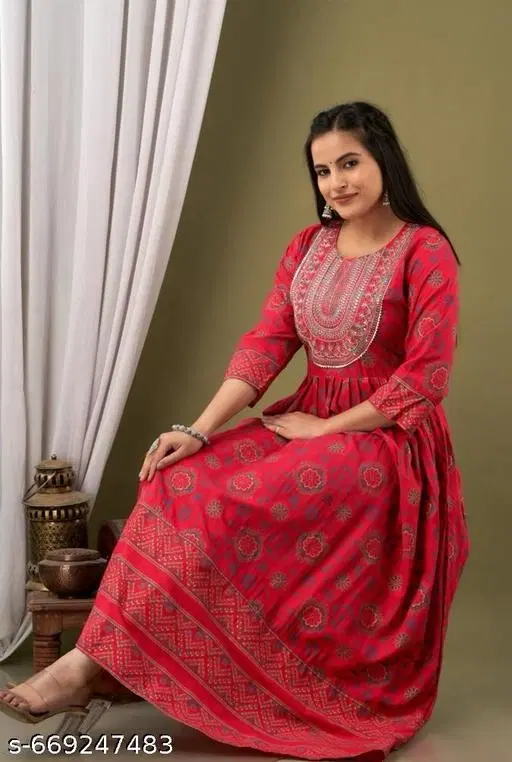 Rayon Kurti for Women, Pink (XXL)