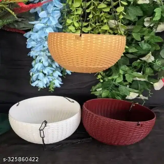 Hanging Flower Pots with Metal Chain, Multicolor, Pack of 3