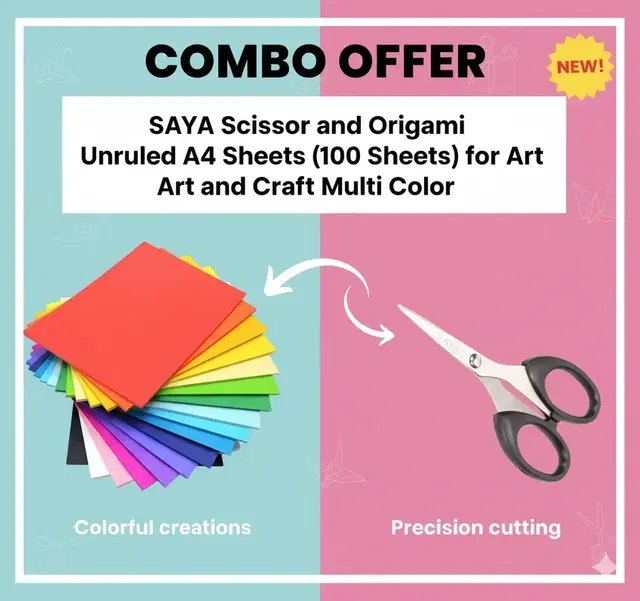 SAYA Scissor and Origami Unruled A4 Sheets (100 Sheets)for Art and Craf Multi Color (set of 2)