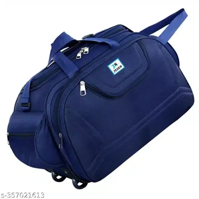 Polyester Strolley Duffel Bag, Navy Blue, 40 L