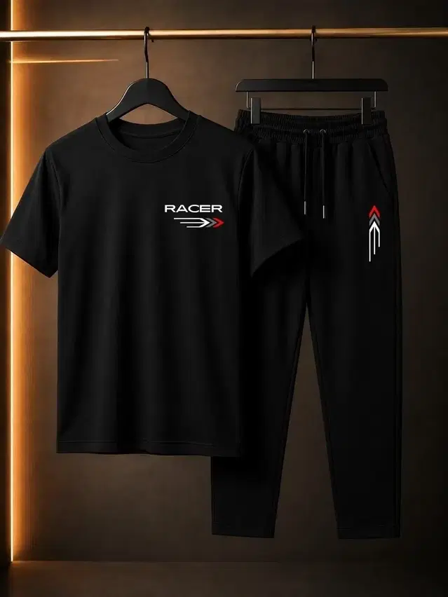 Morning Walk/ Gym / Yoga / Running Cotton Tracksuit For Men Black, M