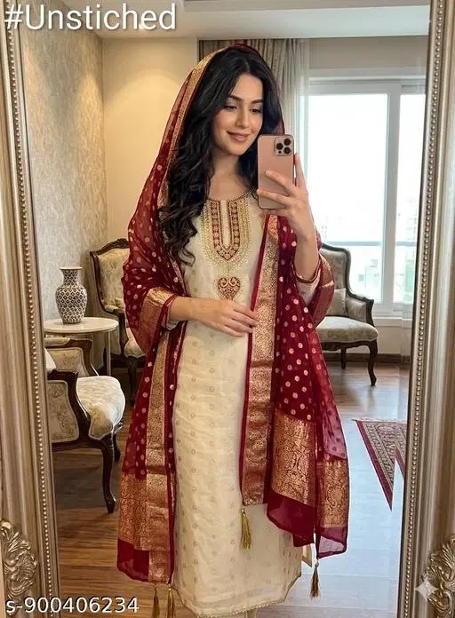Chanderi Silk Embroidered Punjabi/All Over Suits for Women (Un Stitched)