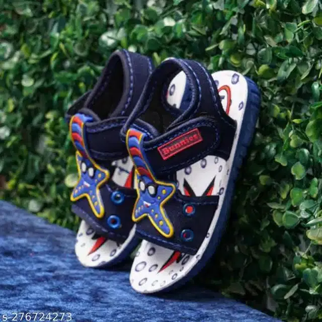 Velcro Sandals for Infants (Navy Blue & White, 6-9 Months)