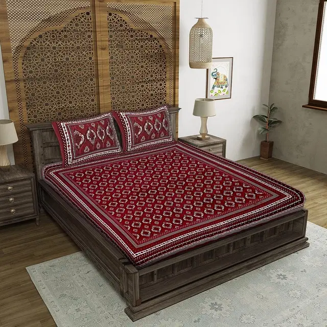 Cotton Double Bed sheets With 2 Pillow Cover (Multicolour) Set Of 1