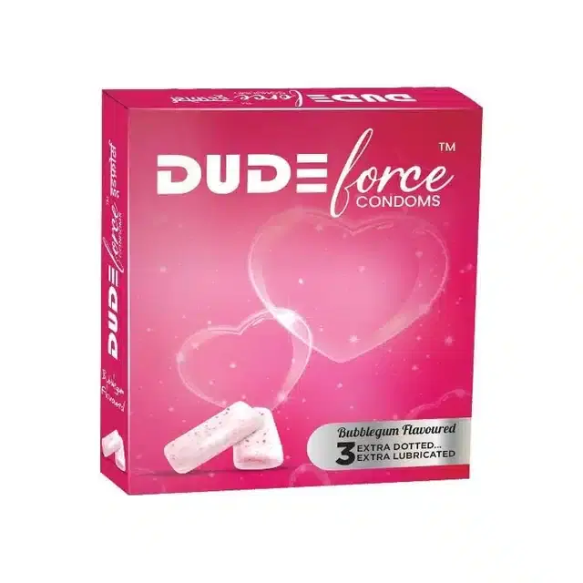 Dude Force 3 Pcs Bubblegum Flavoured Condoms for Men, Set of 1