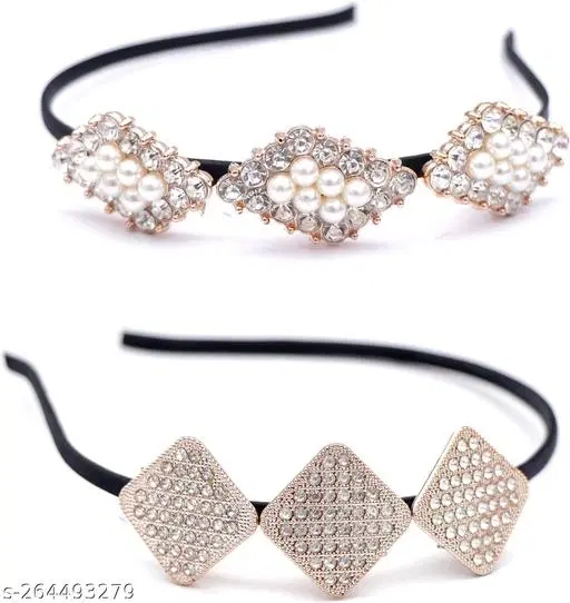 Hair Bands Set for Women, Pack of 2 (Silver)
