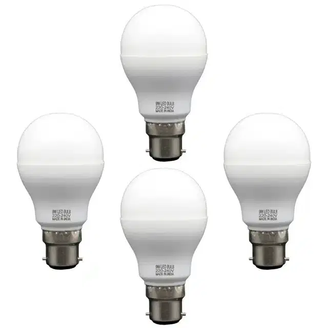 Plastic 9 Watt LED Bulb, White, Pack of 4
