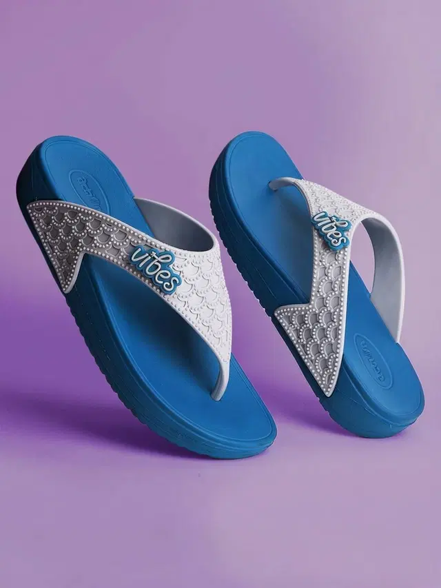action Casual Slippers for Women (Blue, 6)