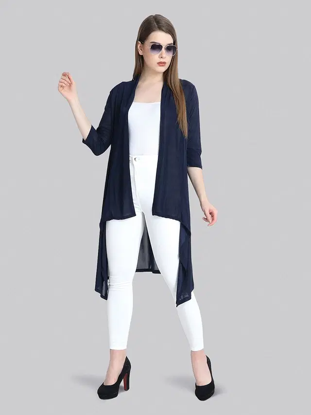 Hosiery Solid Shrug for Women (Navy Blue, M)