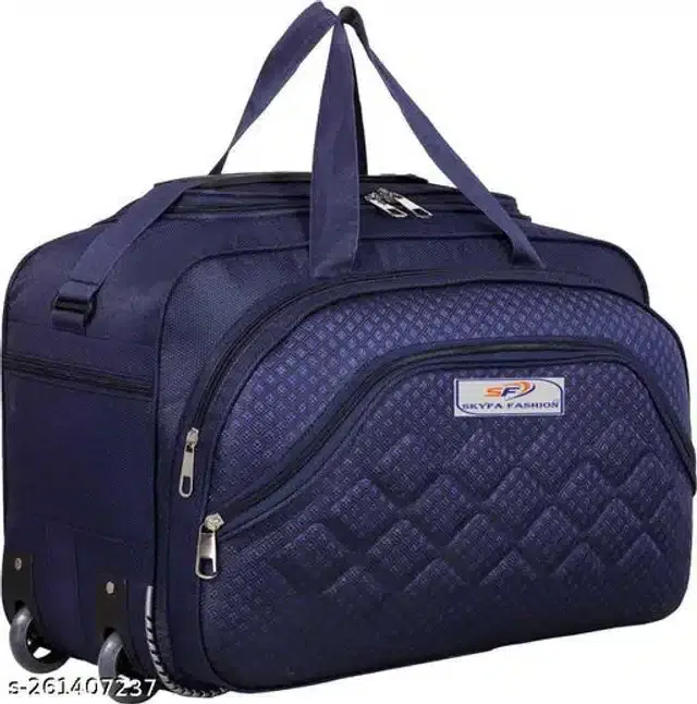 Polyester Strolley Duffel Bag, Navy Blue, 60 L