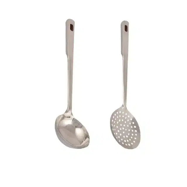 Combo of Stainless Steel Cooking & Serving Spoon Set, Pack of 2, Silver