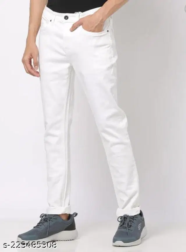Denim Slim Fit Jeans for Men (White, 28)
